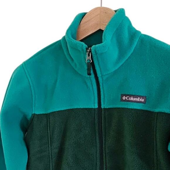 NEW! Columbia Fleece Full Zip Jacket Color Block Green Youth Size Medium (10/12) - Picture 3 of 7